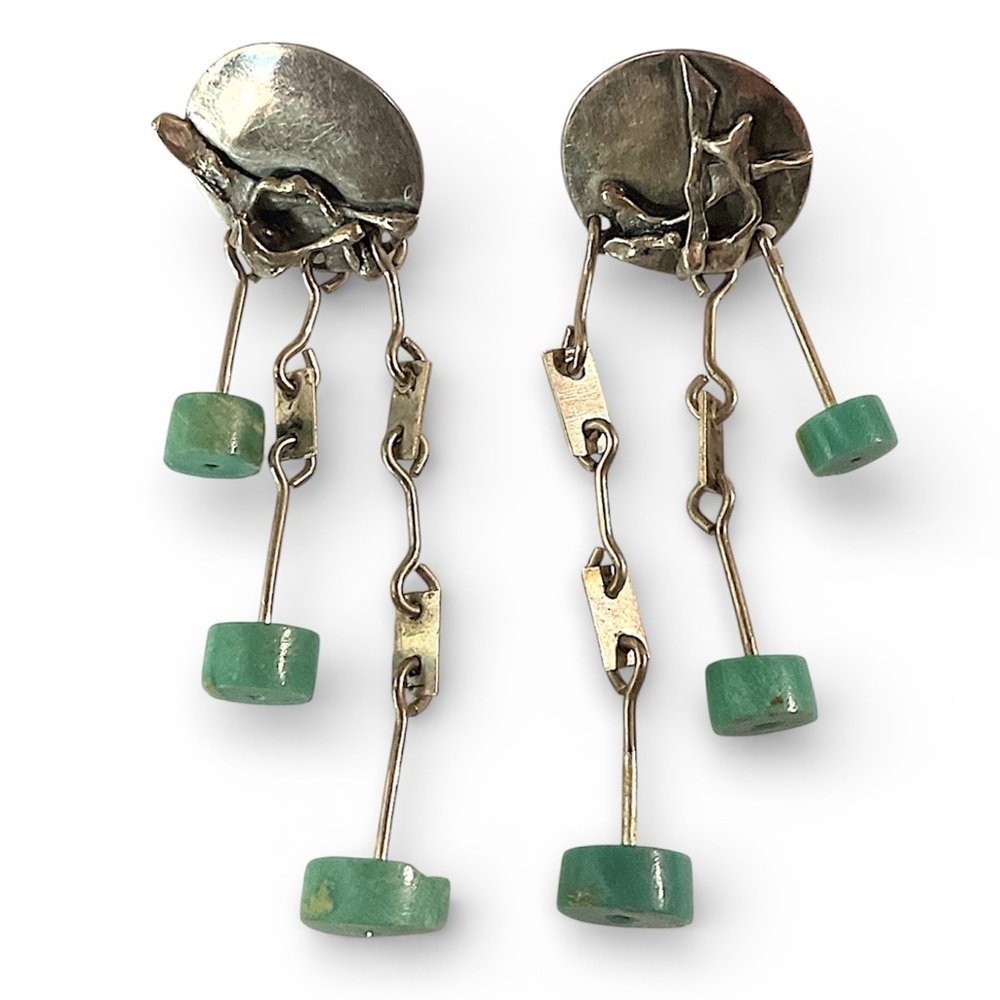 Vintage Southwestern Sterling Silver Turquoise Bead Dangle Drop Earrings